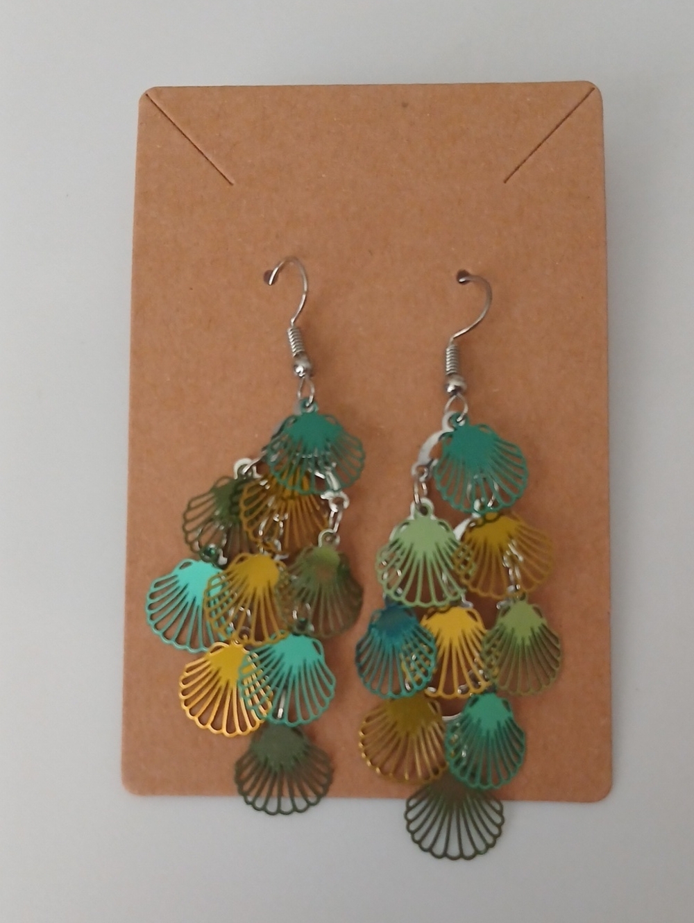 Fashion Jewelry Teal Green and Gold Shell Dangle Earrings - Women Jewelry
